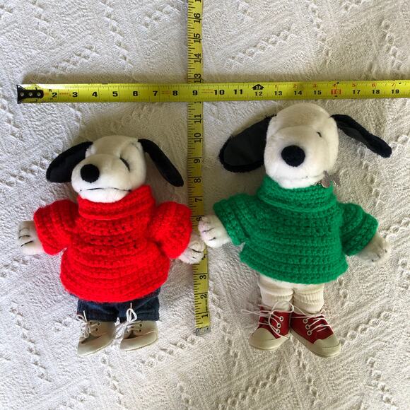 VTG 1968 Snoopy Plush Set of 2 United Feature  Overalls Shirt Sneakers 10" 12" - Picture 3 of 16